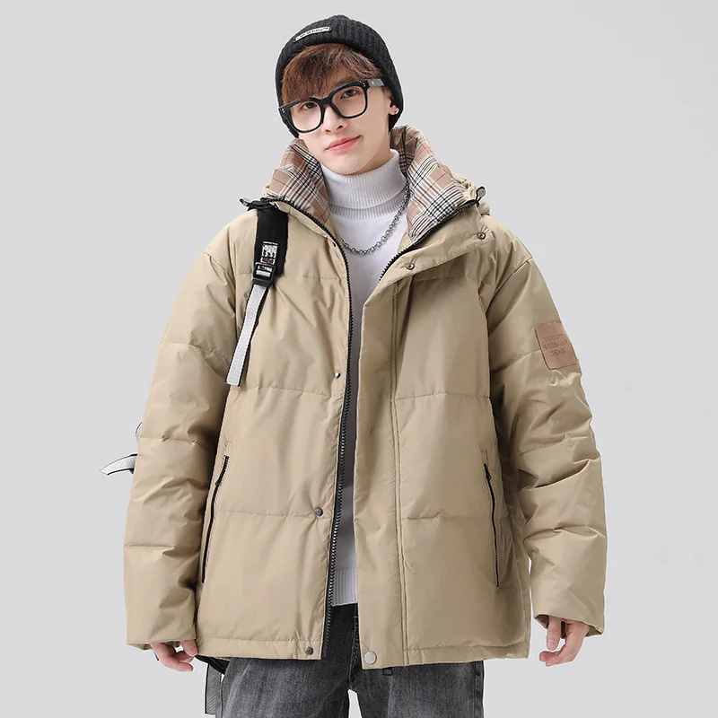 Winter CLothing Wave Cut Down Jacket Men Hooded Windbreaker Solid Streetwear