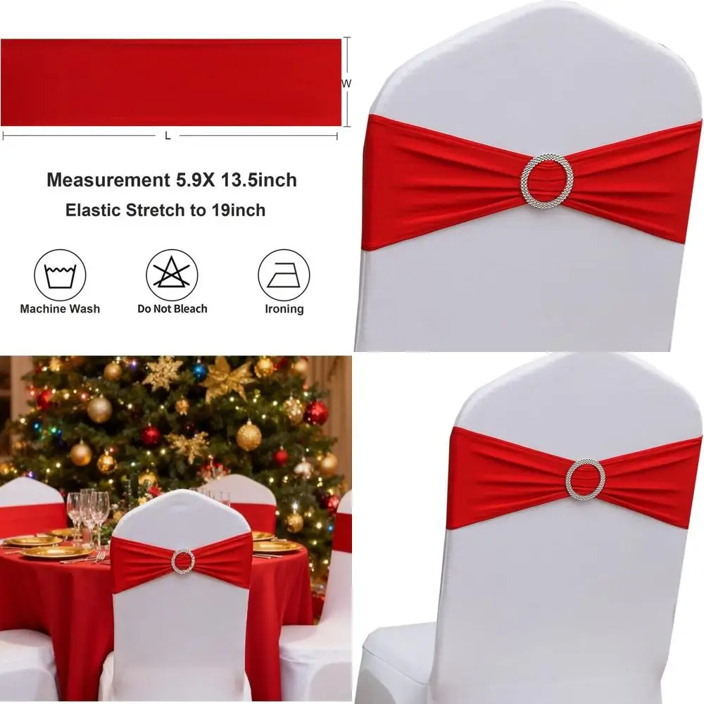 

100 упаковок красных поясов для стульев на Рождество, свадьбу и вечеринку с застежками-пряжками