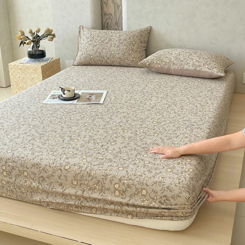 New printed single-piece fitted sheet three-piece set, washable mattress protective cover, all-inclusive mattress and pillowcase