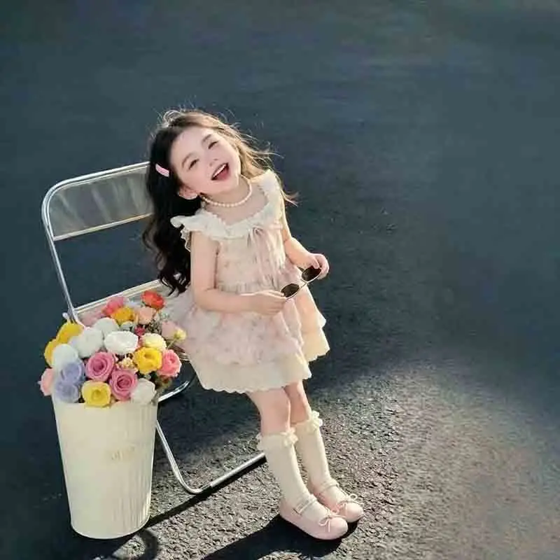 Toddler Girls Floral Print Princess Dress Sleeveless Lace Trim Sundress, Cute Comfortable and Stylish A-Line Tutu Dress for Kids