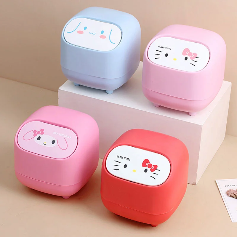 Hello Kitty Cinnamoroll Anime Kawai Sanrio Desktop Trash Can Cute Kuromi My Melody Cartoon Paper Storage Bucket Toys for Girls