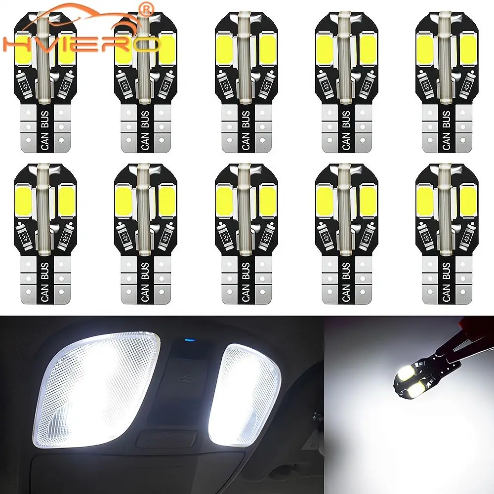 10pcs/20pcs T10 Car Interior Reading Domes Reverse Parking Bulb 5730 8SMD LED Licenses Plate Lamp Signal Brake Strobe White Led