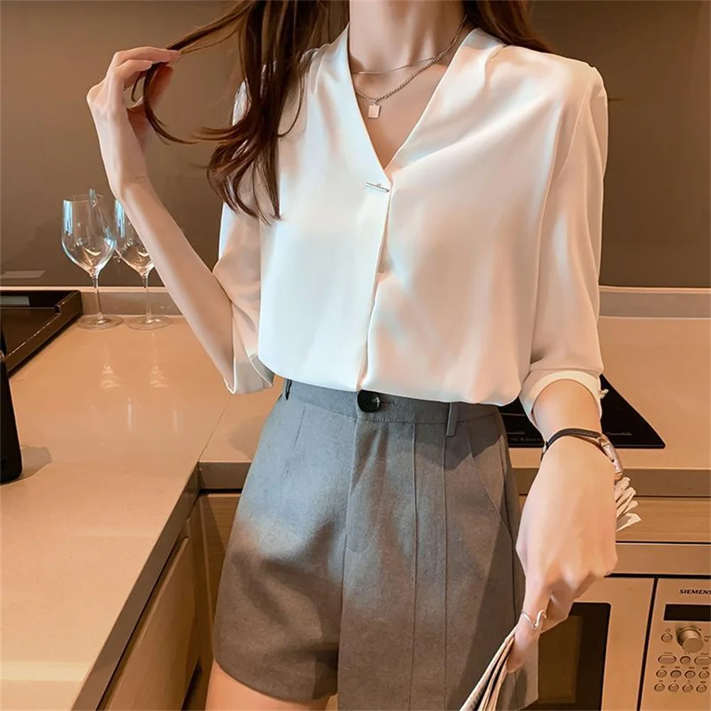 Autumn Fashion Button Up Satin Silk Shirt Vintage Blouse Women White Lady Long Sleeves Female Loose Street Shirts women blouses