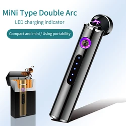 Ultra-thin Slender Lightning Electric Lighters Smoking Windproof Dual Arc Plasma Rechargeable USB Touch Lighter Smoke Accesoires