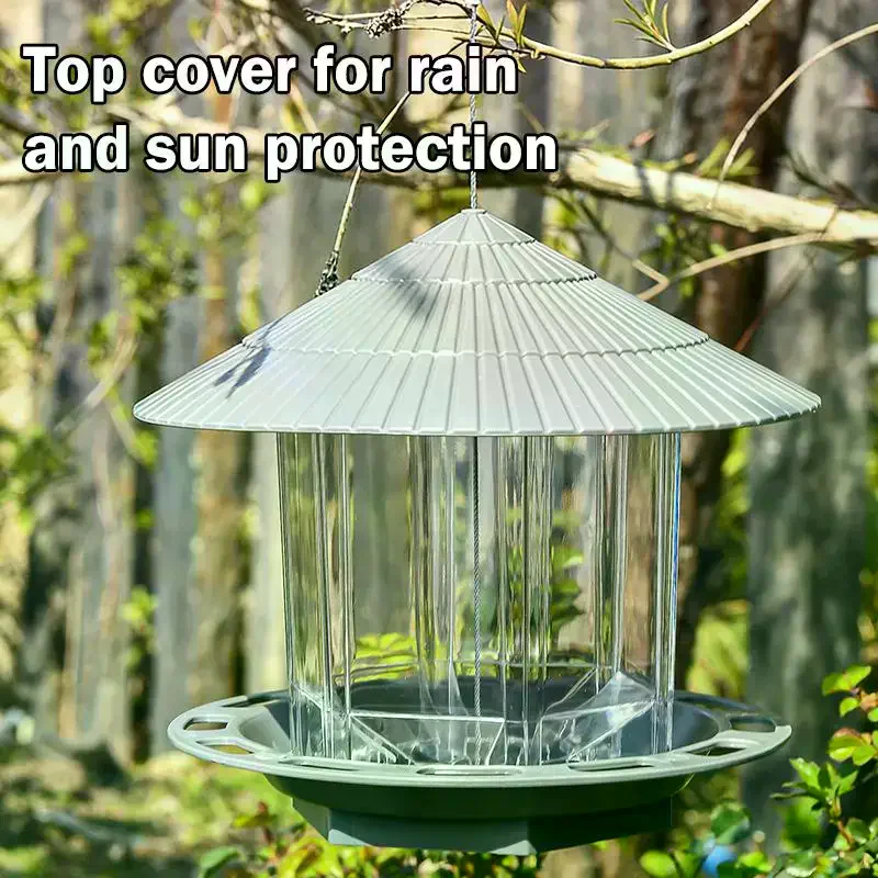/TPz/Garden Gazebo Hanging  Bird Feeder Outdoor Container With Hang Rope Pet Birds Feeding House Type Bird Feeder Waterproof