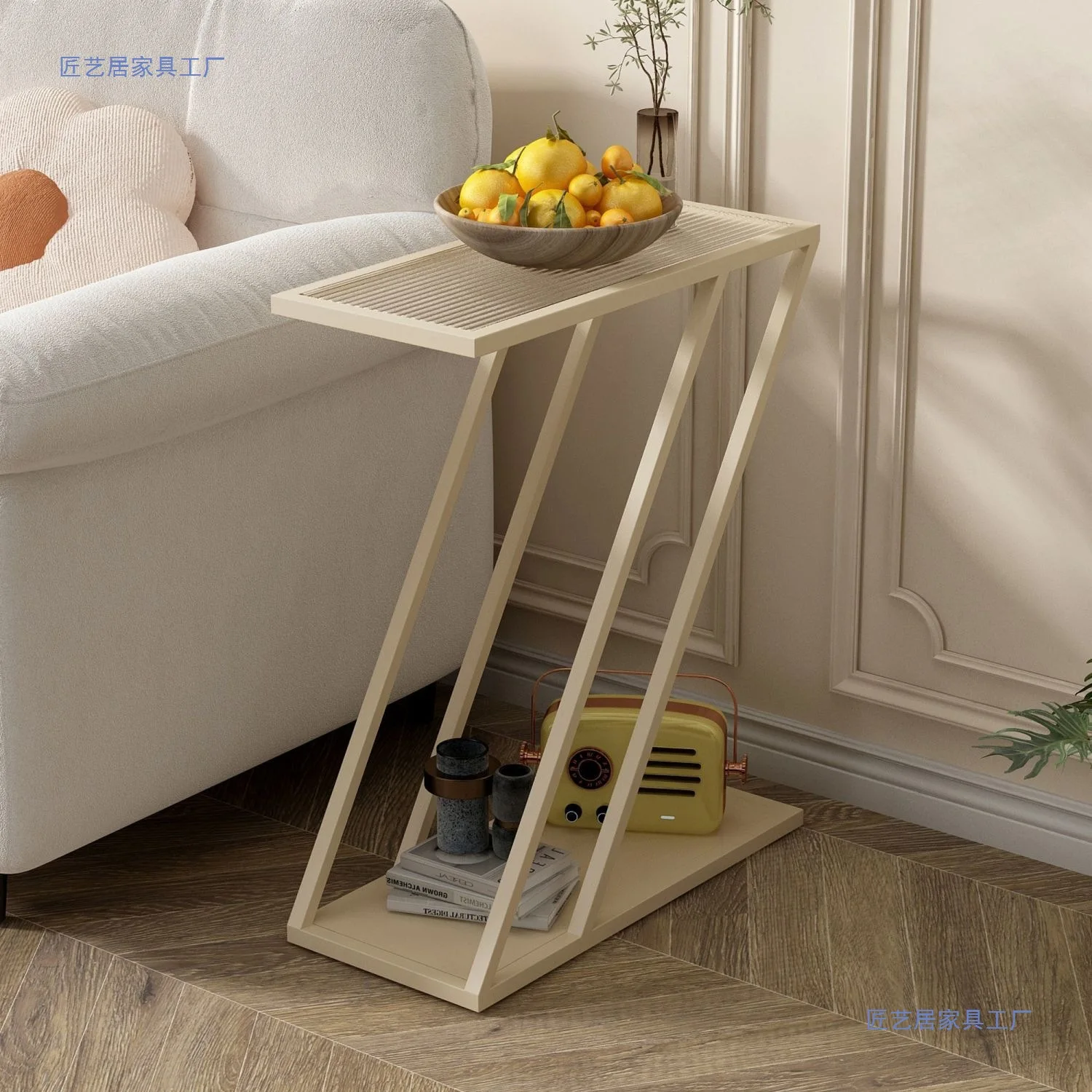 Simple bedside table, small narrow shelf, household corner