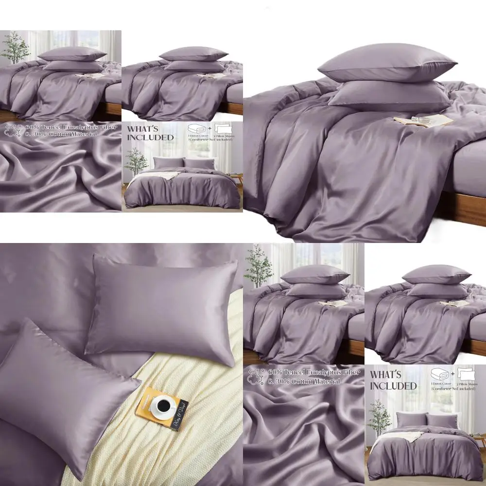 

Queen Size Lavender Cooling 3-Piece Duvet Cover Set - Silky Soft Lyocell from Eucalyptus - Breathable & Ultra Comfortable Beddin