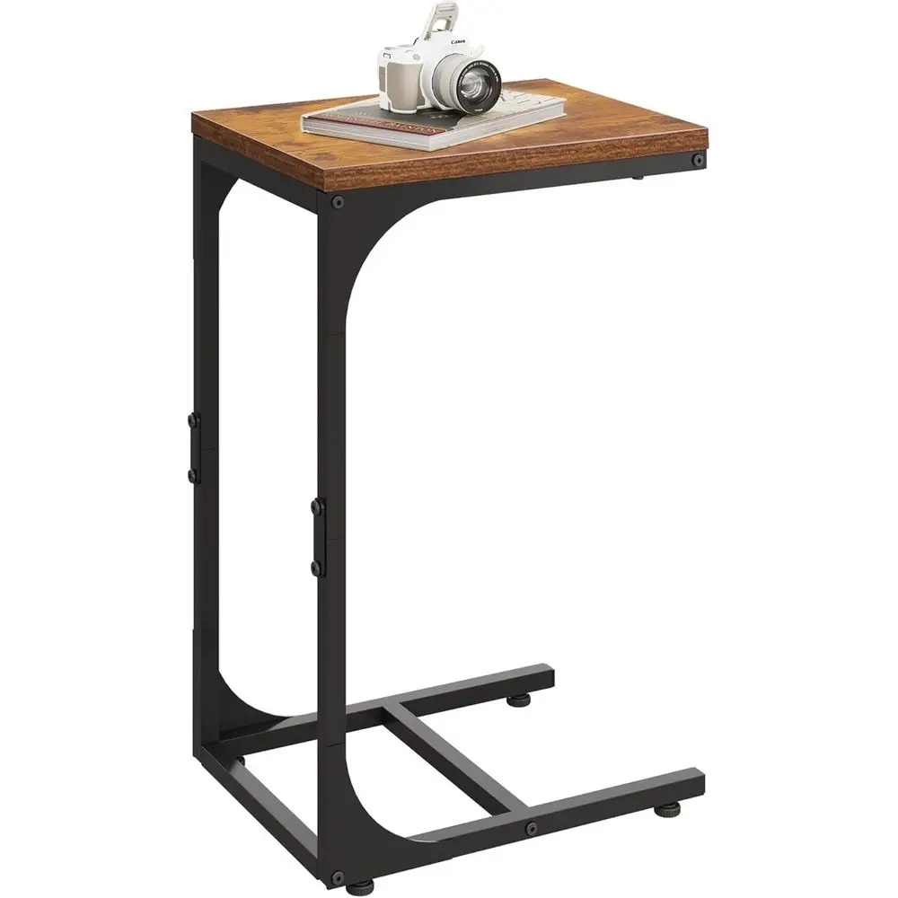 

Приставной столик C-образной формы в деревенском стиле, коричневый, с металлической выдвижной подставкой, для гостиной и спальни