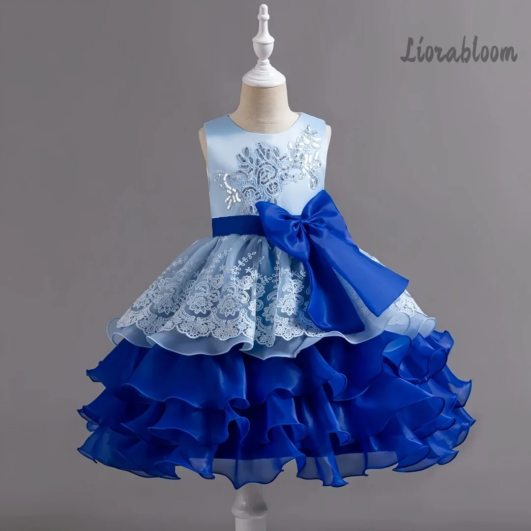 Girls' Dress With Large Bow Sleeveless Formal Gown Multi Color Flower Girl Attire Party Dress Princess Dress Elegant Formal Wear