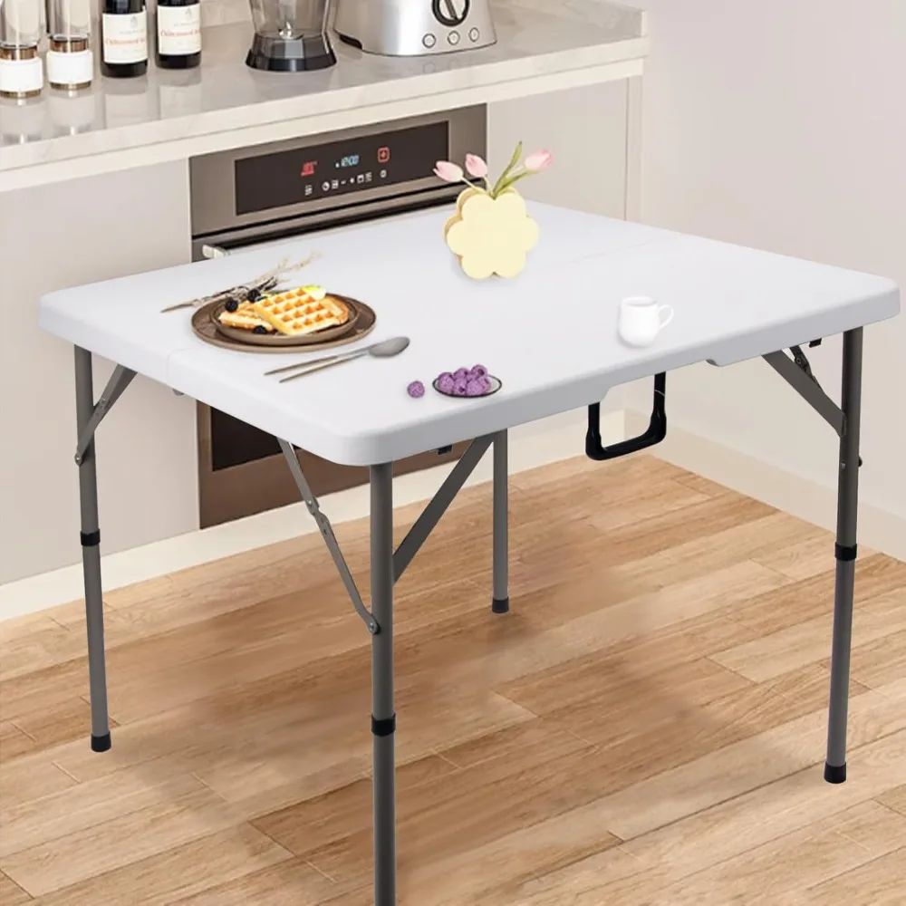 

34" Square Folding Card Table, Fold-in-Half Utility Dining Portable Table Heavy Duty w/Carrying Handle Indoor Outdoor for Picnic