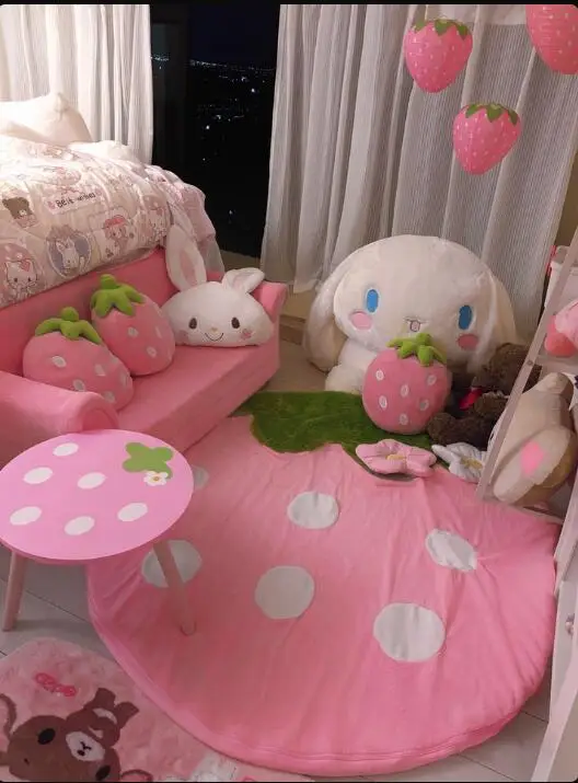 Pink strawberry children's plush carpet/floor mat, baby crawling mat, sofa carpet, removable and washable