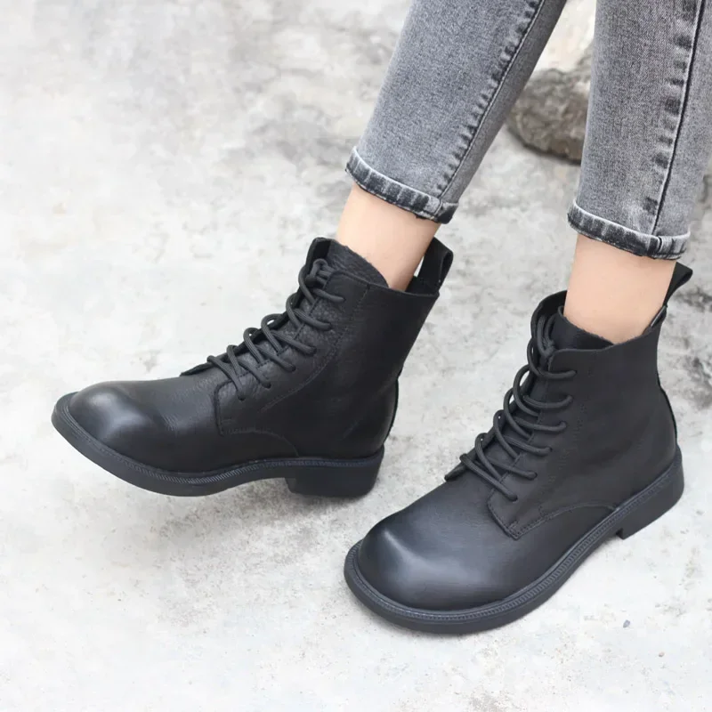 

Handmade vintage shoes cowhide ankle boots Motorcycle boots Riding boots Big toe shoes leather