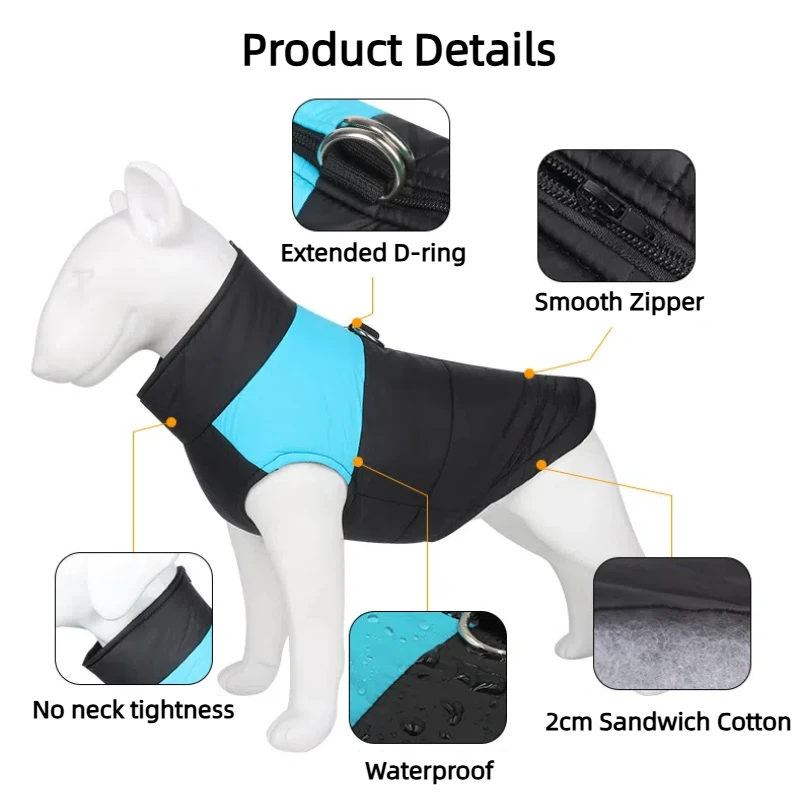 Christmas Padded Winter Warm Dog Christmas Clothes Waterproof Pet Vest Zipper Jacket For Small Medium Large Dogs Pug