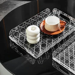 Light Luxury Transparent Acrylic Tray Plaid Jewelry Aromatherapy Storage Plate Living Room Water Cup Trays Desktop Home Decor