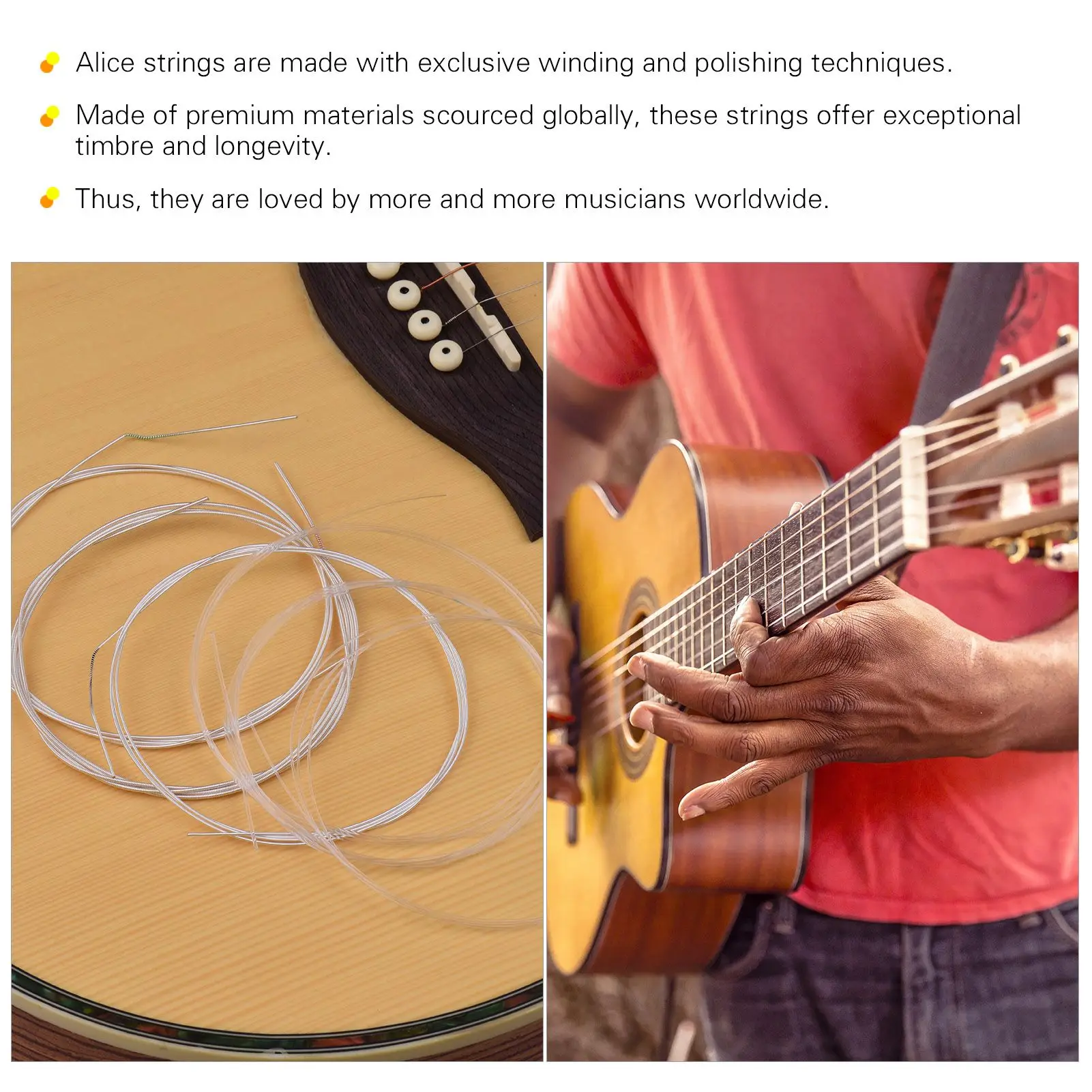AC168 Classical Guitar Nylon Strings with Silver-Plated Copper Rust-Proof Coating Wrapped Core Silver Transparent Color 50g