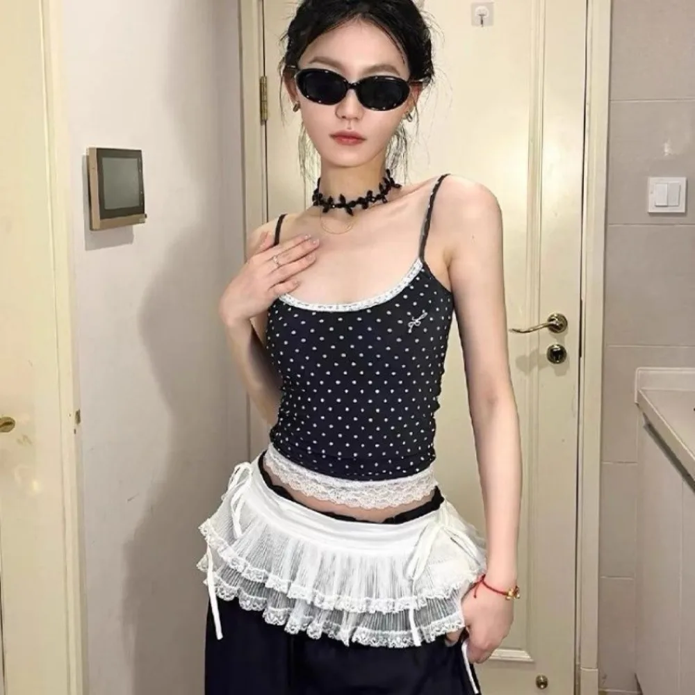 Moda Balletcore Minigonne in pizzo Stile coreano Y2k Gonne con volant Vita alta Tenda corta sul sedere Streetwear