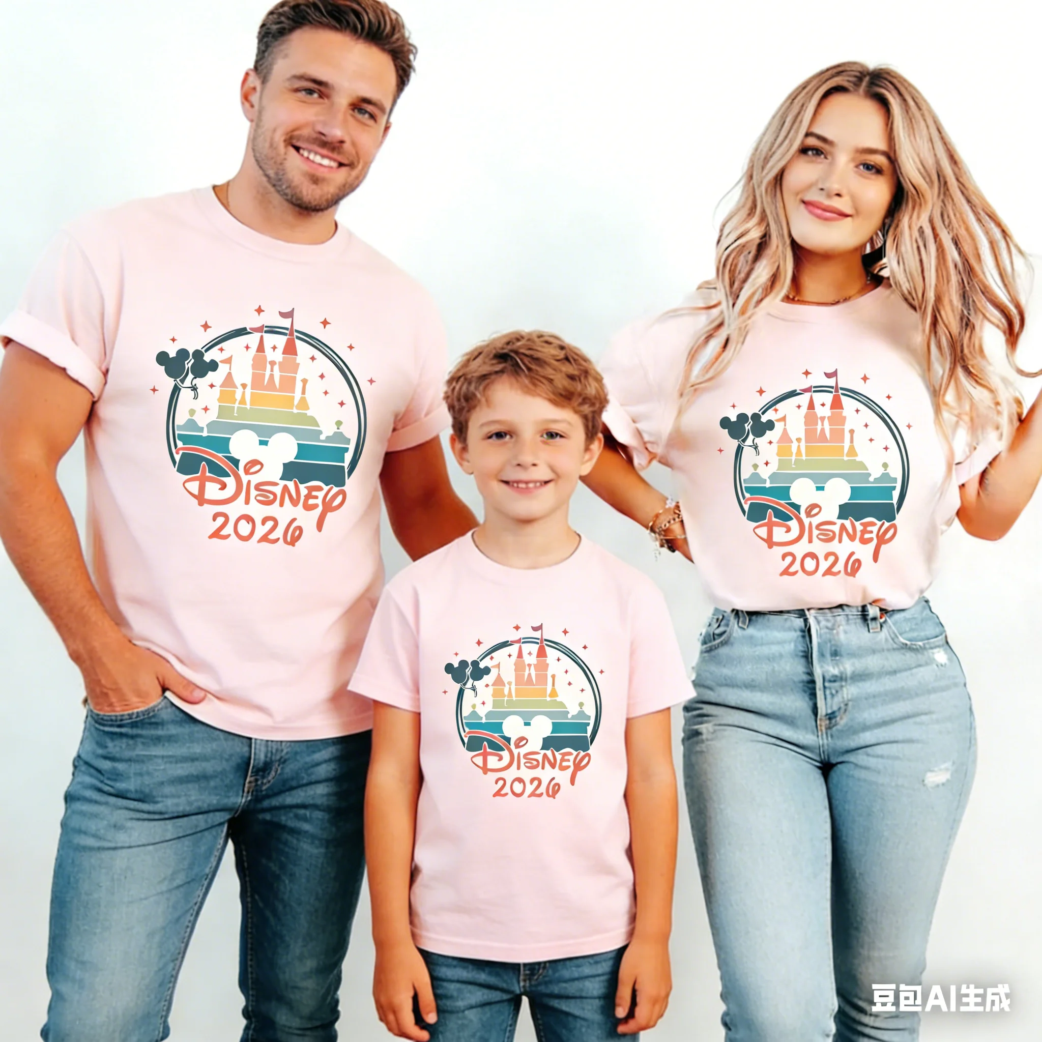 2026 Summer Family Matching T-Shirts, Magical Castle Theme Parent-Child Tees, Cute Cartoon Graphic Cotton Short Sleeve Tops