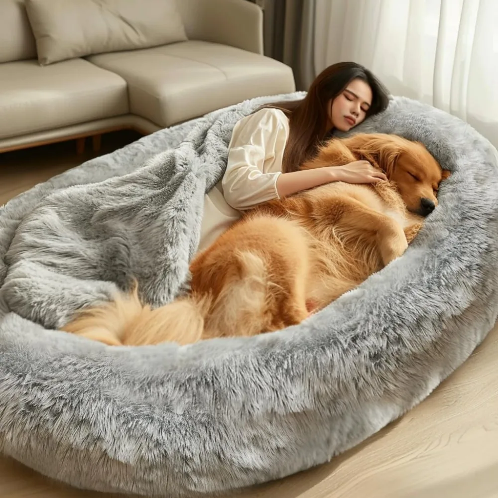 Human Dog Bed Dog Bed for Humans Giant Dog Bed with Washable Fluffy Faux Fur Cover 72