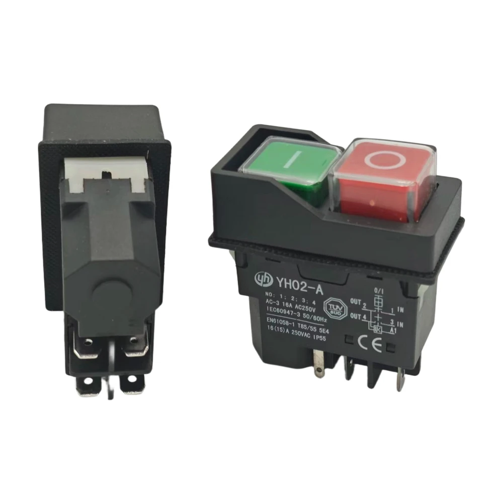 YH02-A 4Pins/5Pins Electromagnetic Starter Push Button Switches 16A AC250V IP55 Waterproof Machine Garden Tool Can Replace KJD17