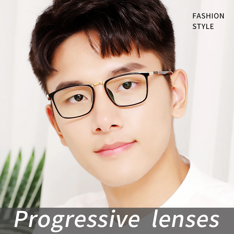 Progressive Multifocal Reading Glasses for Men, Anti Blue Ray Anti-fatigue Presbyopia Eyeglasses,Square Computer Glasses