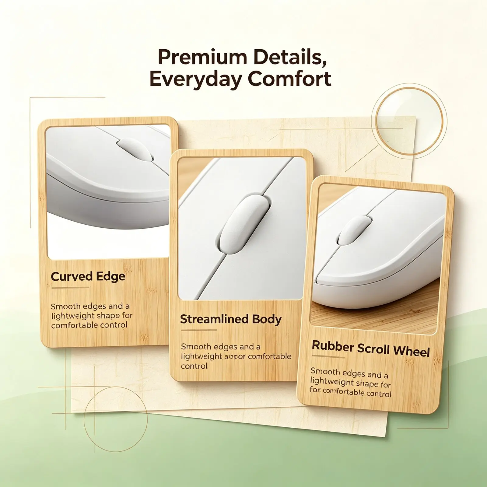 Bamboo Top 2.4G Wireless Mouse Symmetric Ergonomic Optical Computer Bluetooth Mouse 1600DPI Compatible with Windows Laptop PC