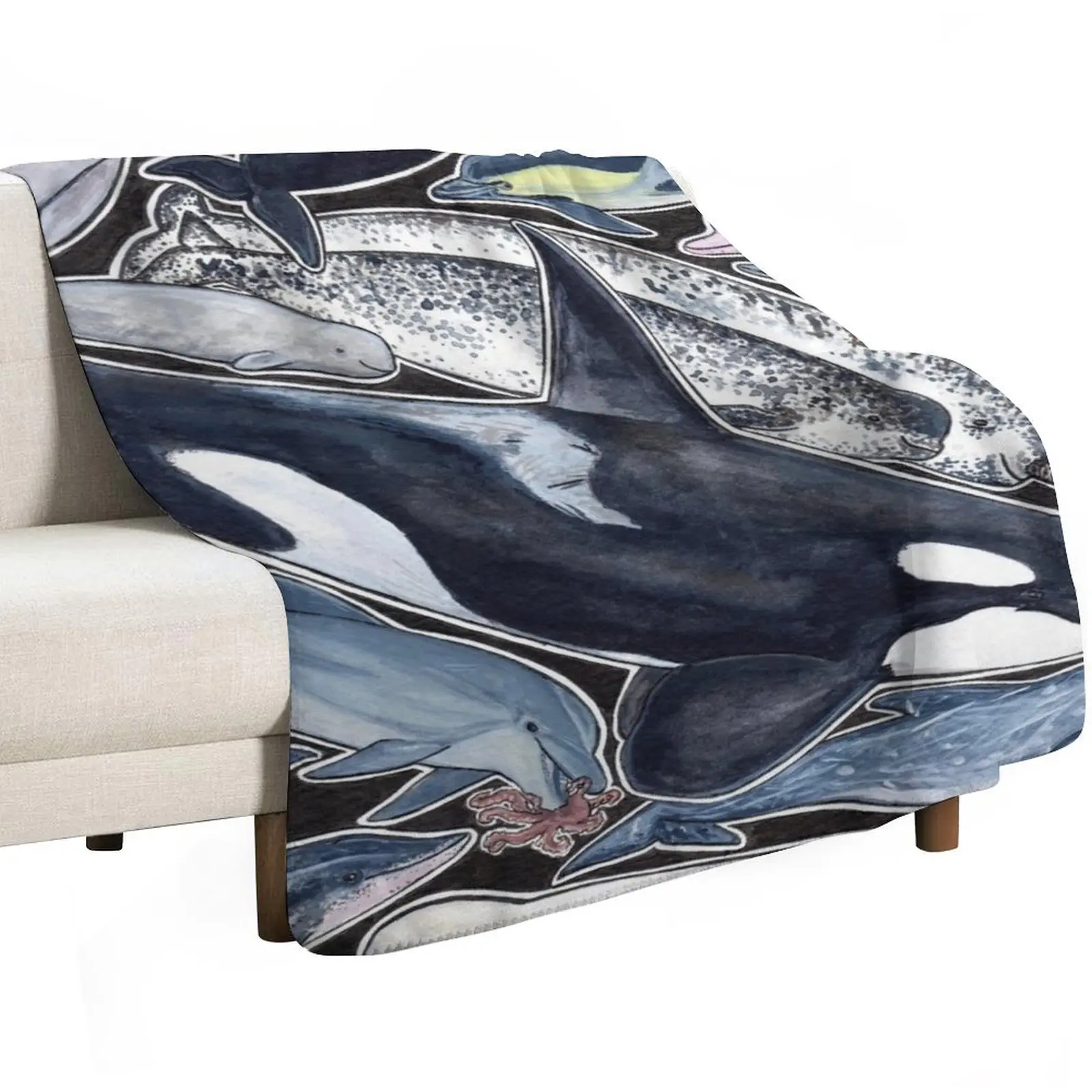 Dolphins, orcas, belugas, narwhals, and cie Throw Blanket Cozy Throw Blanket Birthday Gift for Him Her