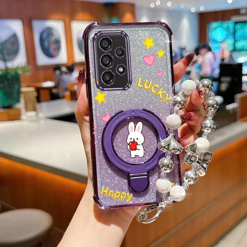 مجوهرات بريق أبل أرنب حامل هاتف حقيبة لهاتف سامسونج غالاكسي A13 A14 A15 A16 A24 A25 A34 A35 A36 A54 A55 A12 A22 4G 5G الظهر