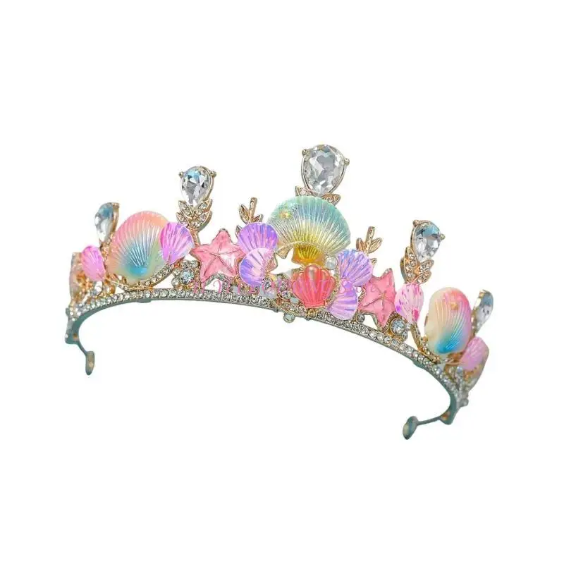 N5KF Elegant Sea Shell Tiaras Headband Crownpiece for Beach Wedding and Theme Occasion