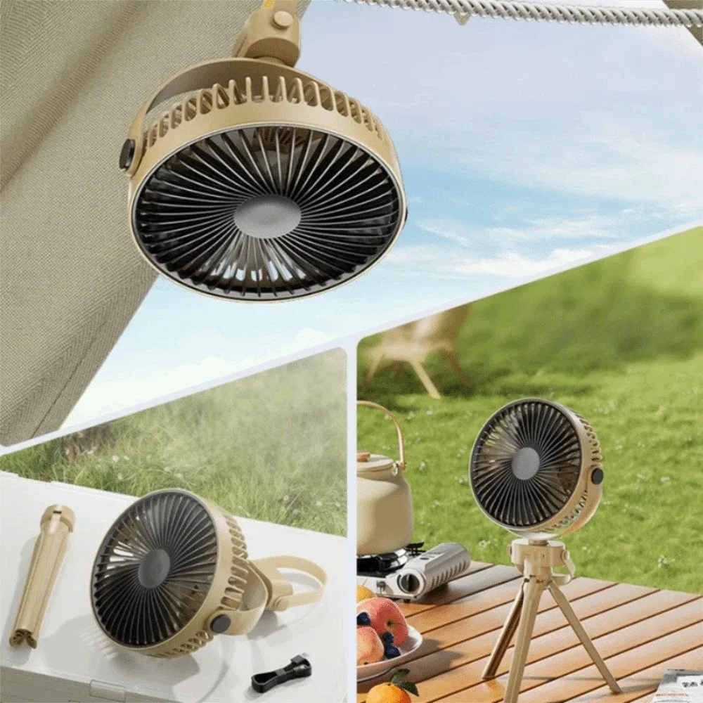 

3 Speed Portable Camping Fan Triangle Bracket 3-in-1 Design Hanging Fan Night Light Long Battery Life Rechargeable Fan Portable