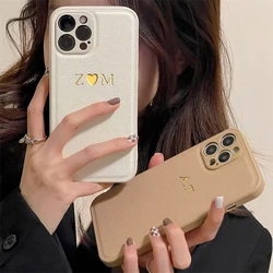 Customized Case For iPhone 17 16 15 14 13 12 11 Pro Max Plus 17 Air Personalized Name Initials Letters Luxury Leather Cover 17