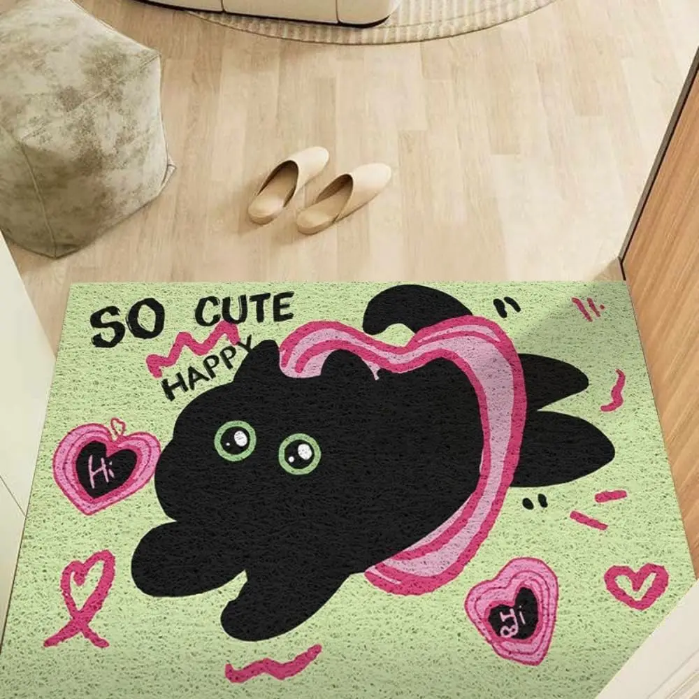 

Cute Cat Wire Ring Door Mat Outdoor Indoor Welcome Mats Front Doormat Non Slip Entrance Rugs for Front Door Inside Outside