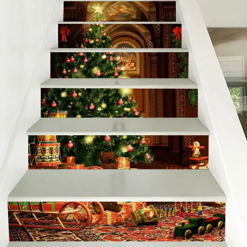 2026 Christmas Staircase Wall Stickers 3D Christmas Tree Corridor Stairs Renovation Decoration Xmas Home Wall Decals