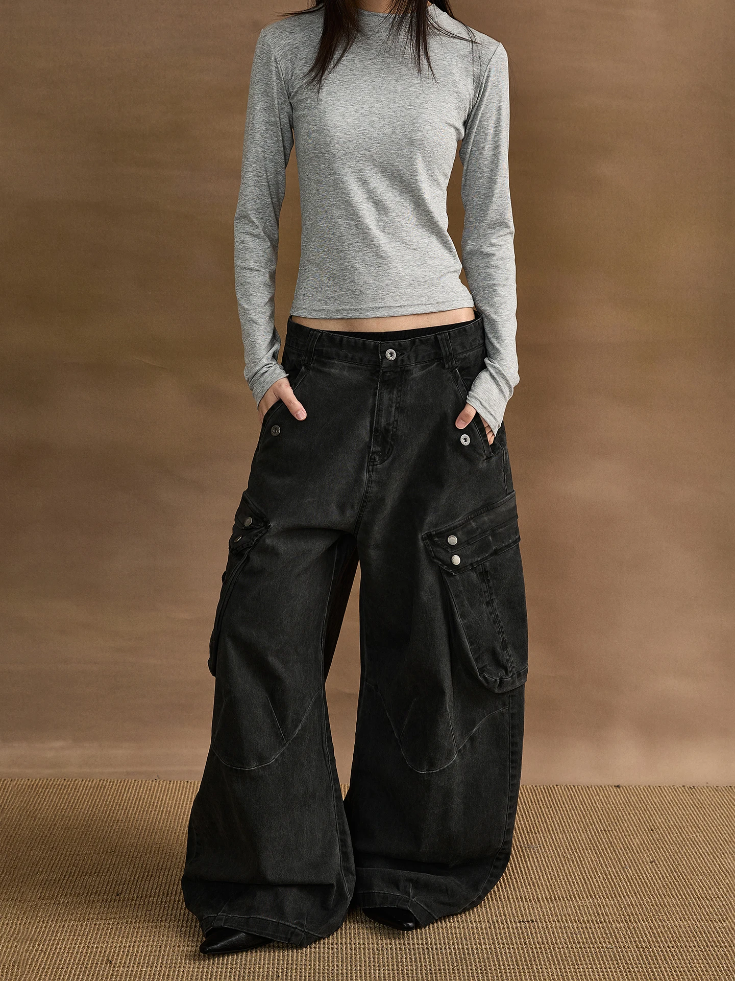 

a PUEE Vintage Multi-ket Baggy Work Pants Loose Casual Trousers Knife ape Wide Leg Cotton Youth All Season Wear