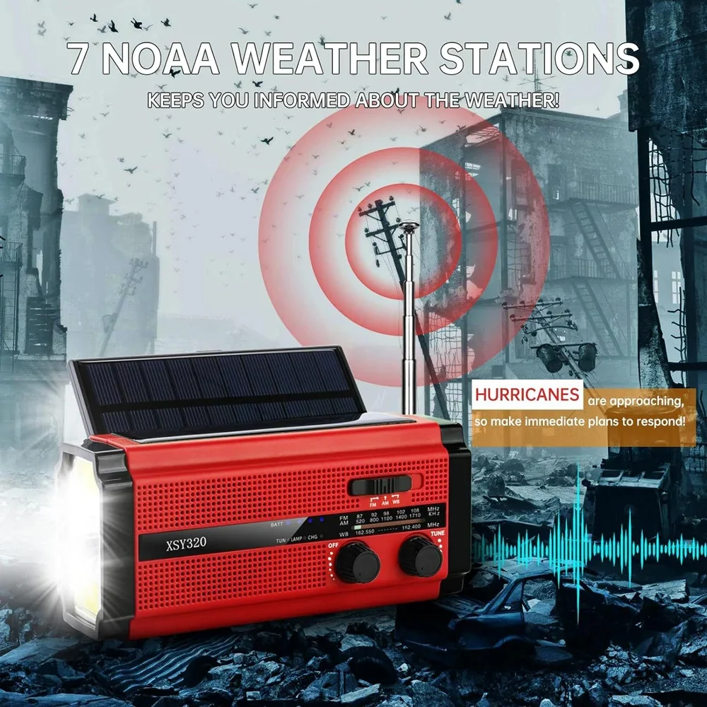 WOOPKER 5000mAh راديو الطوارئ FM XSY-320 المحمولة اليد بالطاقة الشمسية قابلة للشحن مقاوم للماء مع SOS إنذار مصباح يدوي الطقس