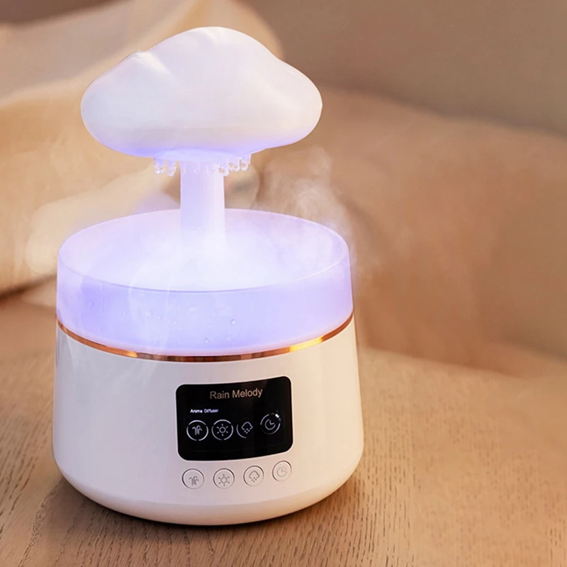 Humidificateur d'air en forme de nuage de pluie, diffuseur d'huile essentielle d'aromathérapie, gouttes d'eau, sons, veilleuses colorées, pièce plus lente, 300ml