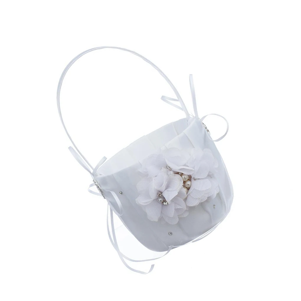 

Wedding Bowknot Faux Pearl Flower Girl Basket With Heart Shape Decor