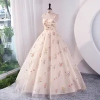 Luxury Floral Embroidery Long Prom Evening Wedding Shooting Dresses Women 2025 Summer Party Formal Occasions Reception Dress 2