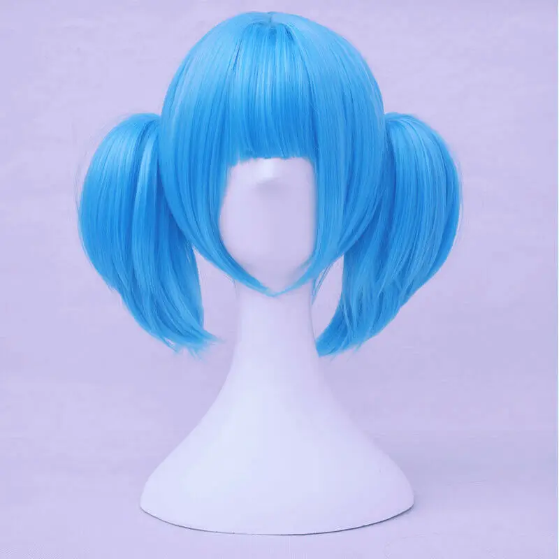 

Women Lolita Straight Cosplay Wig Fashion Blue Wigs with Clip on Ponytails Hair