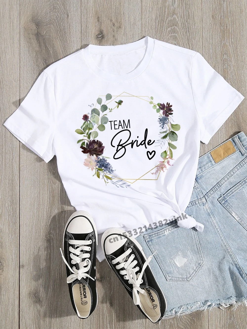 

Women Evjf Tee Shirt Team Bride Future Mariee Bride Wedding Party Casual ladies basic O-collar White Short Sleeved T-shirt Girl