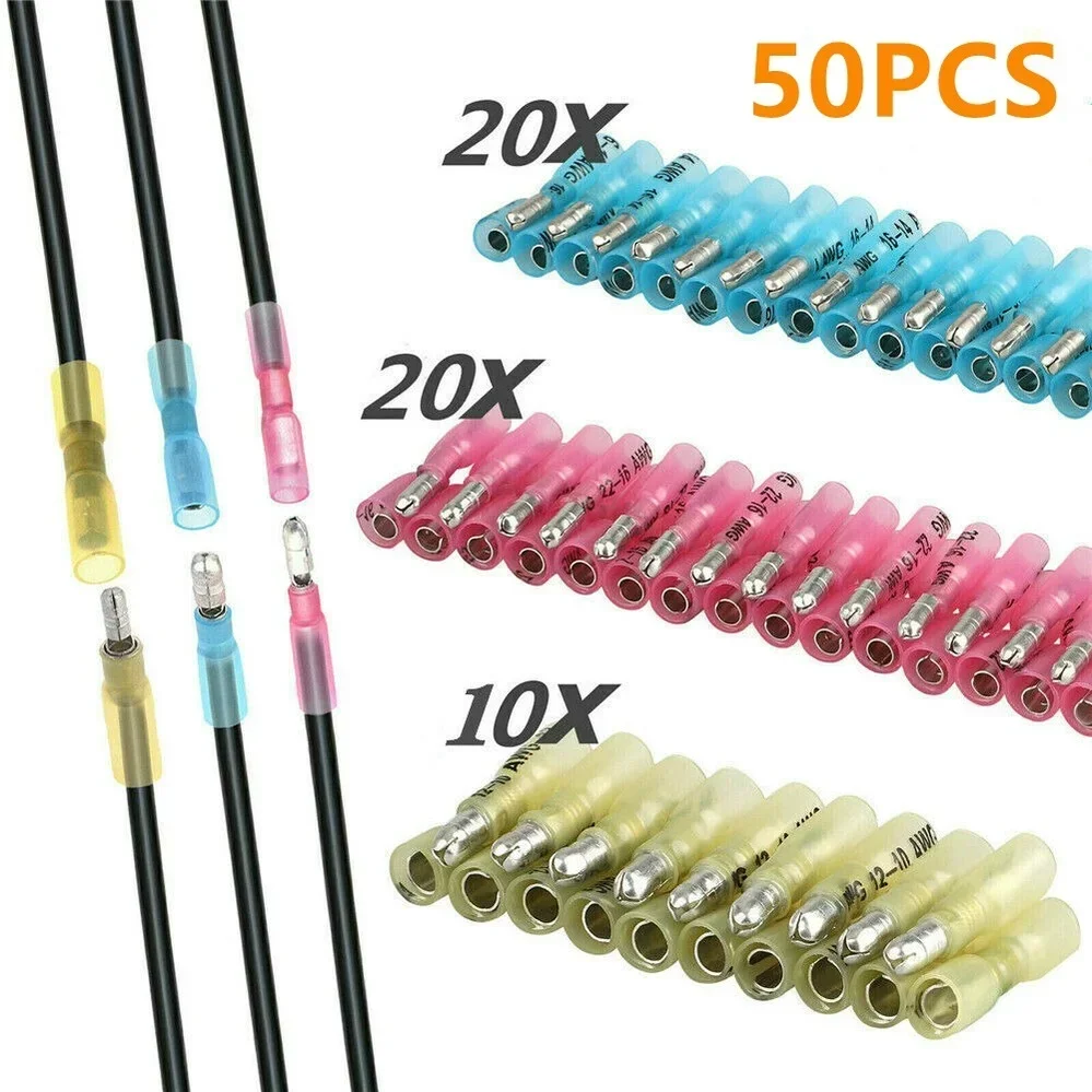 50PCS Heat Shrink Bullet Terminal Female Male Electrical Wire Connectors Splice Crimp Terminals 10-22AWG Waterproof Assortment