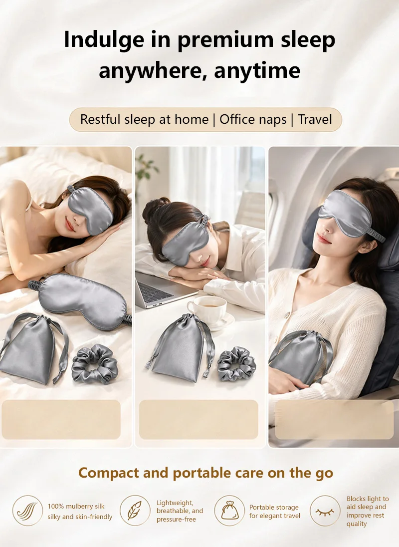 Double-Sided Silk Sleeping Eyeshade Light Blocking Breathable Travel Sleep Eye Mask Shields Protective Safety Goggle Eye Wear view 4