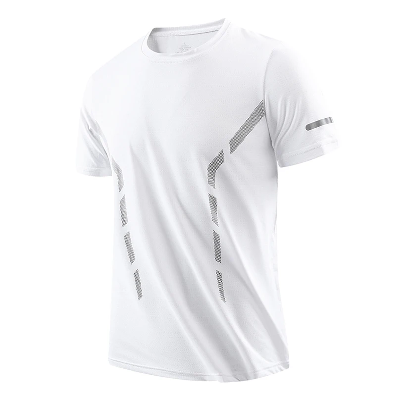 CHRLCK Running T-shirt Men Summer Ice Silk Thin Top Reflective Printing Quick Dry Short Sleeve Breathable Fitness Sports T-shirt