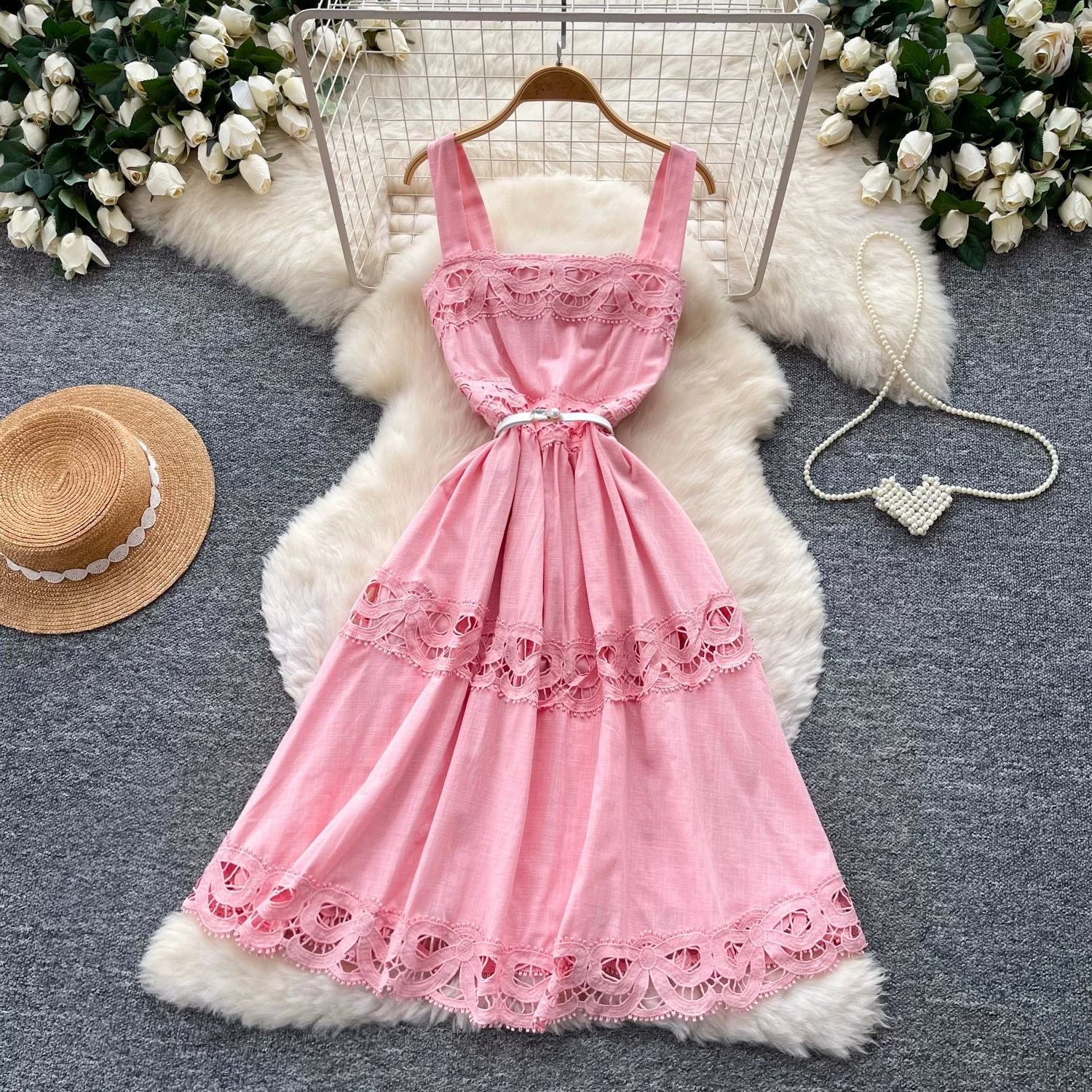 

Runway Elegant Formal Luxury Evening Dresses Women Summer Embroidery Lace Short Dress Female Hollow Out Crochet Midi Party Robe