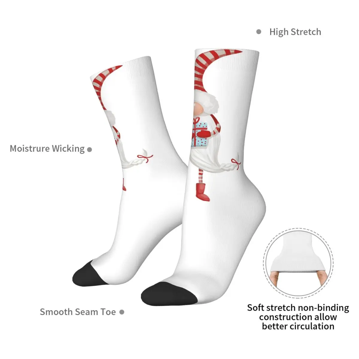 ถุงเท้าคริสต์มาสลายโนมพร้อมของขวัญ ถุงเท้าฮาราจูกุซับเหงื่อ ถุงเท้ายาวใส่ได้ทุกฤดู อุปกรณ์เสริมสำหรับของขวัญสำหรับทุกเพศ