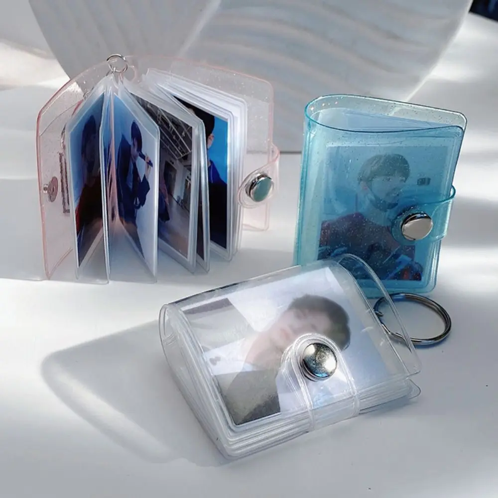 With Keychain Mini Photo Album Snap Button Design Simple Storage Photo Card Holder PVC DIY Portable Pocket Album