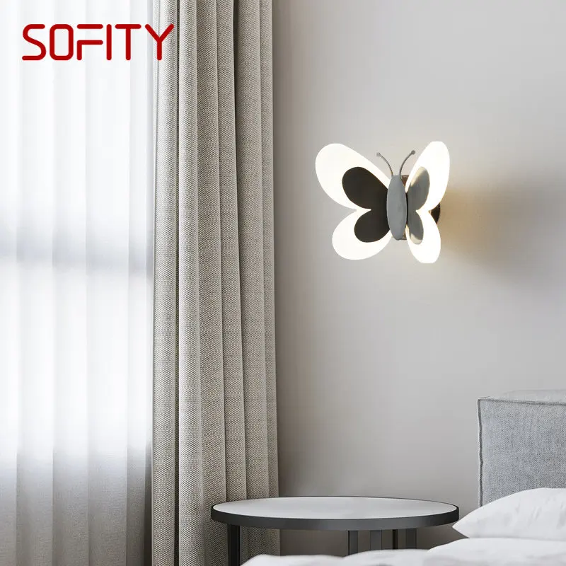 APRIL Indoor Black Brass Butterfly Sconce Light LED 3 Colors Lifelike Creative Wall Lamp for Bed Living Room Decor