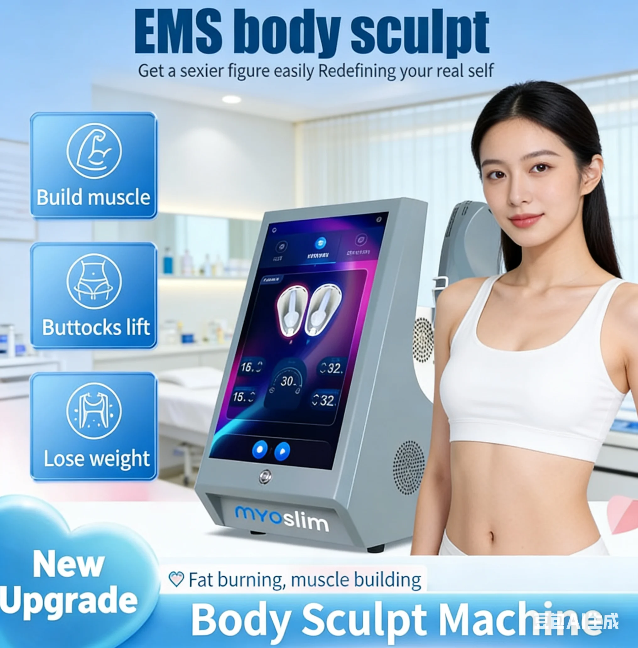 

Аппараты Myoslim 6500W HI-EMT RF EMS для коррекции фигуры, электромагнитный стимулятор мышц, профессиональный, с 5 насадками, для тазовой области