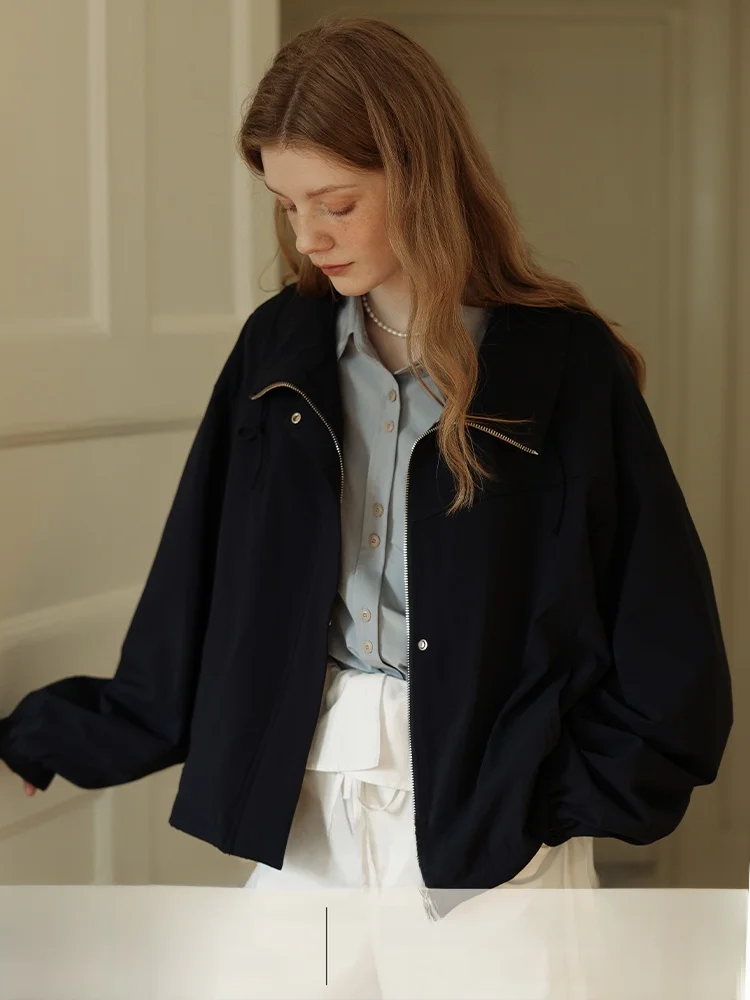 

Rina Berry Early Spring ort Jaet Pure Color с большим воротником, простой дизайн, женское пальто из нейлонового волокна, прямой крой, обычный све