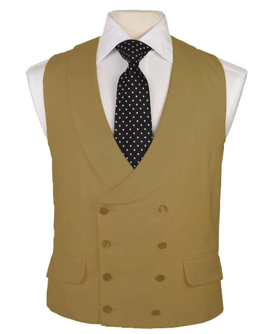 Latest Coat Pant Designs Champagne Beige Ivory Vest Double Breasted Vests Shawl Lapel Waistcoat Slim Fit Tuxedo Terno Masculino