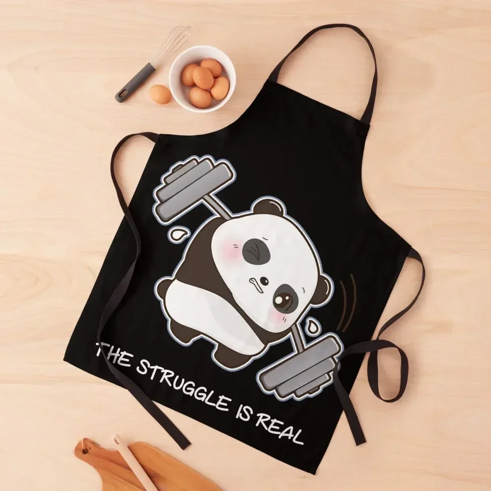 

Panda The Struggle Is Real Weightlifting Fitness Gym Cute Apron Kitchenware with pockets Hairdresser Apron